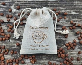 10 Bags Personalized Tea Favor Wedding Shower Engagement Party Coffee Favor Bags Love Is Brewing Bridal Tea Cloth Bag Tea Gifts For Guests
