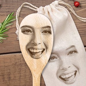Engraved Photo on Spoon Personalised Any Face Facial Features Wood Spoon Funny Joke Gag Gift for Birthday Anniversary Christmas Gift Idea