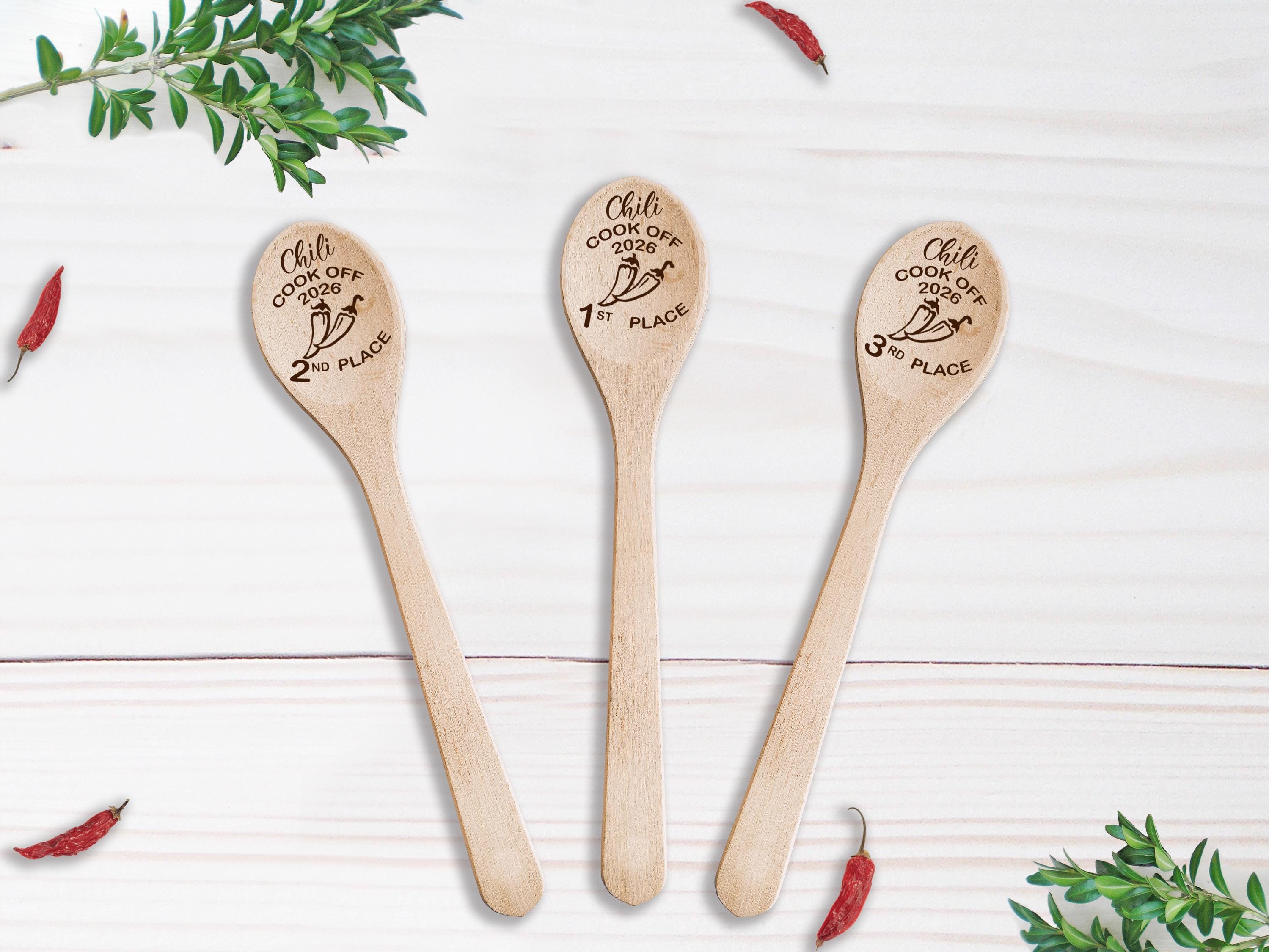 Set di 3 cucchiai di legno per la gara di cucina di chili, premi per il vincitore del premio per la gara di cucina di chili, regali per la casa, cucchiaio di
