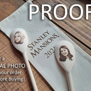 DIGITAL PROOF for Custom Engraved Wooden Spoons Cutting Board Gift Custom Bag Personalized Bridal Shower Favor Bottle Opener Photo of item