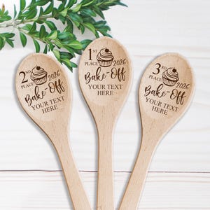 Juego de cucharas de madera personalizadas para concursos de repostería, grabadas, premios para concursos de cocina, trofeos para actividades de integración de equipos corporativos.