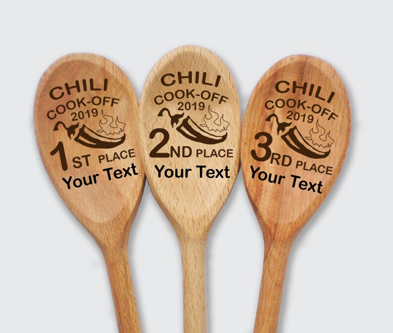 Chili Cook Off Set of 3 Wooden Spoons 1st 2nd 3rd Places Custom Engraved Prize Cooking Contest Winner Chili Cookoff Champion Event Favors