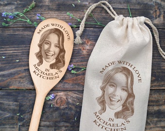 Your Best Friends Face On Wooden Spoon Engraved Personalised Bespoke Face Custom Name Spoon Birthday Gift Housewarming Gift for Chef Cook