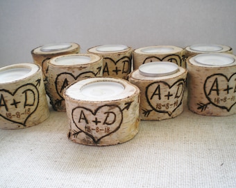 20 Birch Candle Holders Personalized Natural White Birch Wood Candle Centerpieces Birch Log Tree Branch Rustic Wedding Decor Country Wedding