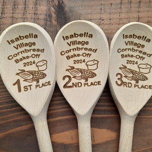 Cornbread Cook Off Wood Spoons Set of 3 1st 2nd 3rd Bar Contest Event Prize Cooking Award Trophy Personalized Best Cornbread Lovers Gift