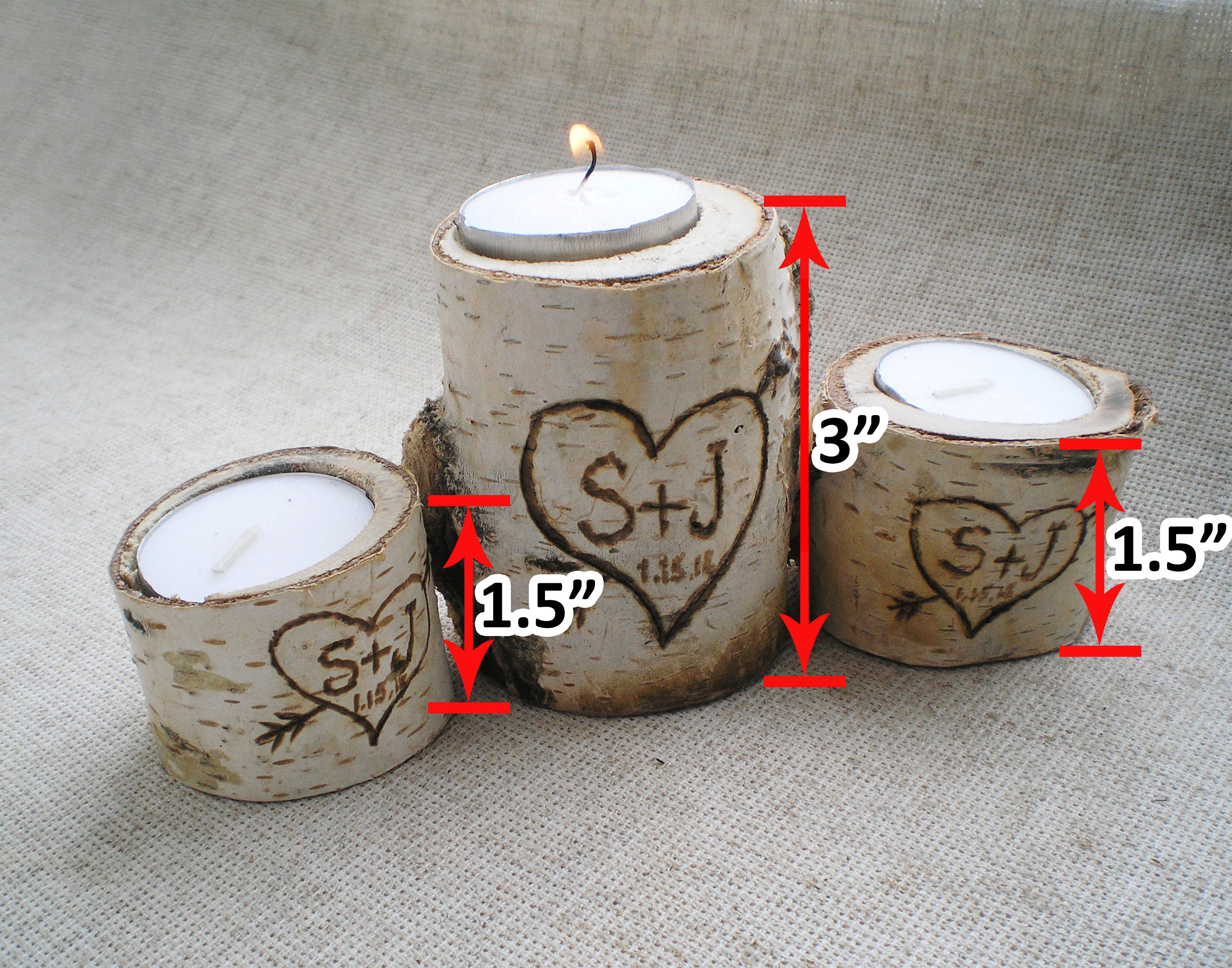 Birch Candle Holder Custom Set of 3 Natural White Birch wood Etsy