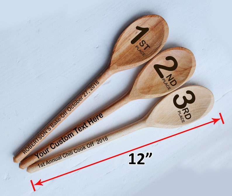 Chili Cook Off Set of 3 Wooden Spoons 1st 2nd 3rd Places Custom Engraved Prize Cooking Contest Winner Chili Cookoff Champion Event Favors