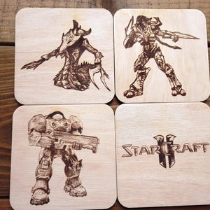 Starcraft Terran Protoss Zerg Symbol Steam Gamer Fan Gaming Nerd Geek Gift Idea Personalized Drink Coaster SC2 Starcraft 2 Coasters Set of 4