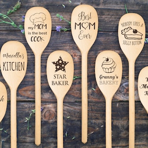 Personalised Wooden Spoon Cooking Baking Chef Gift Custom Engraved Text on Wood Spoon Kitchen Decor Unique Birthday Present Fathers Day Gift