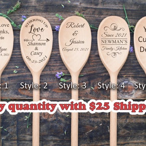 Wedding Shower Favors Wooden Spoons Personalized Wedding Reception Favor Party Bridal Shower Gift to Bride Kitchen Shower Stirring Up Love