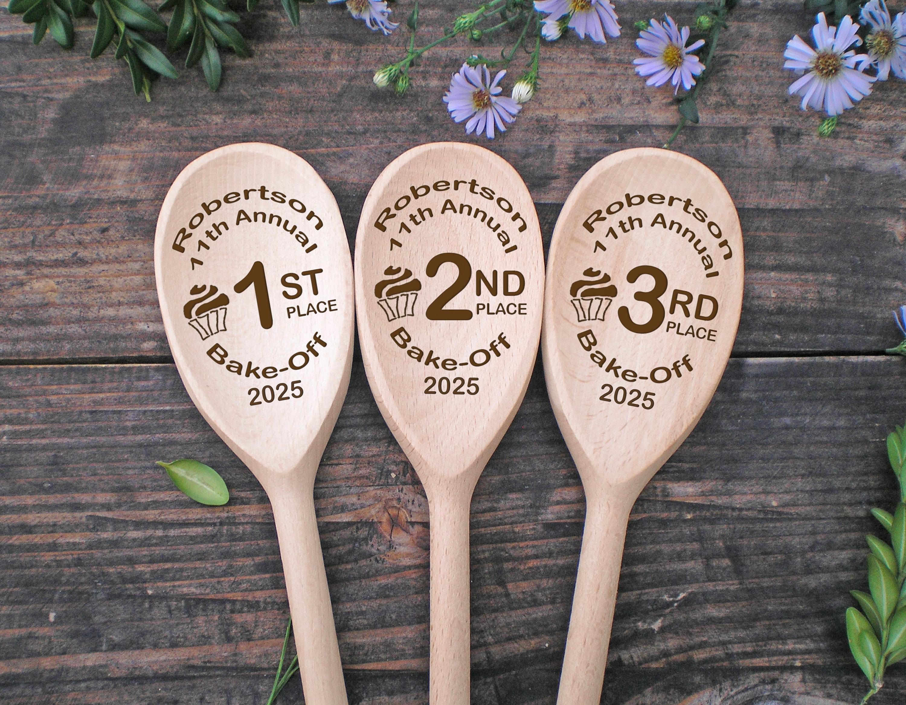 Bake Off Spoons Set of 3 Wooden Spoons 1st 2nd 3rd Places Baking Prize Personalized Cook Off Cooking Awards Best Dessert Party Favor Contest