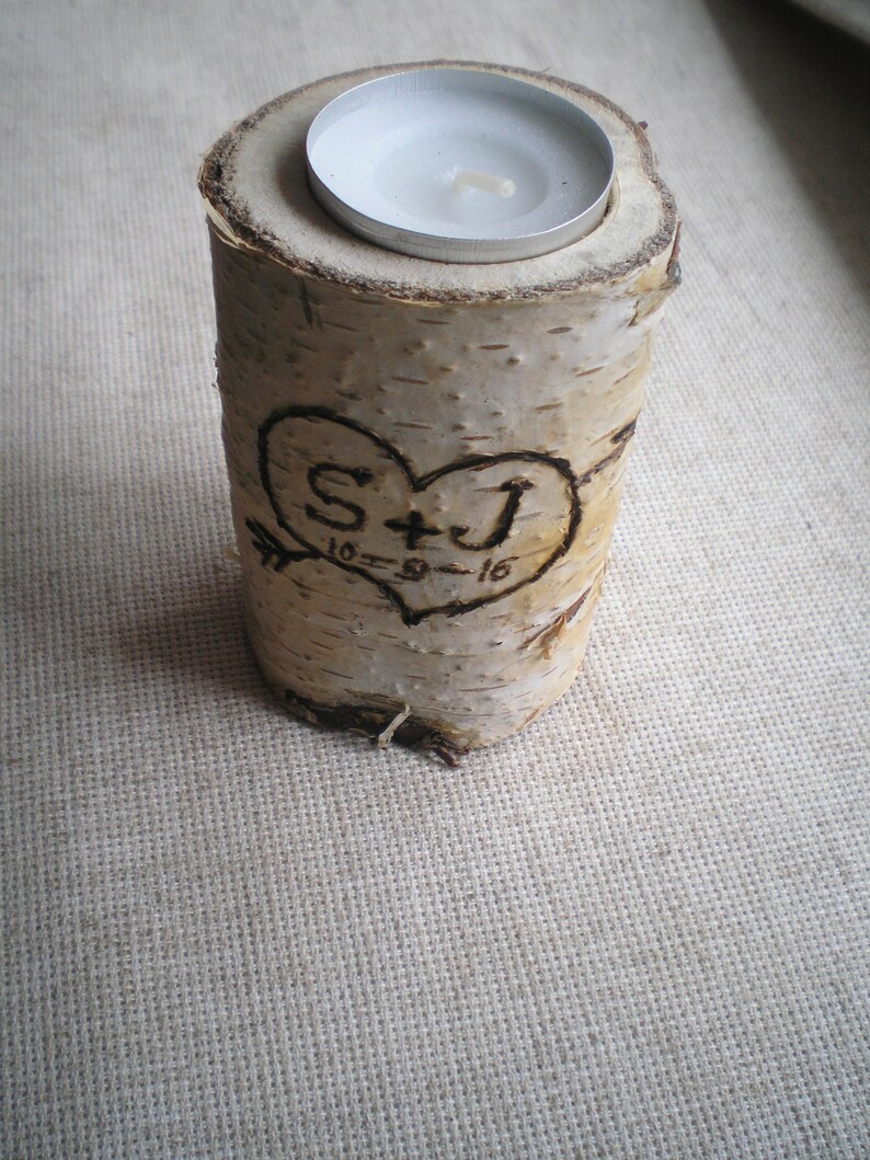 Birch Candle Tea Light Holder Personalized White Birch Bark Etsy