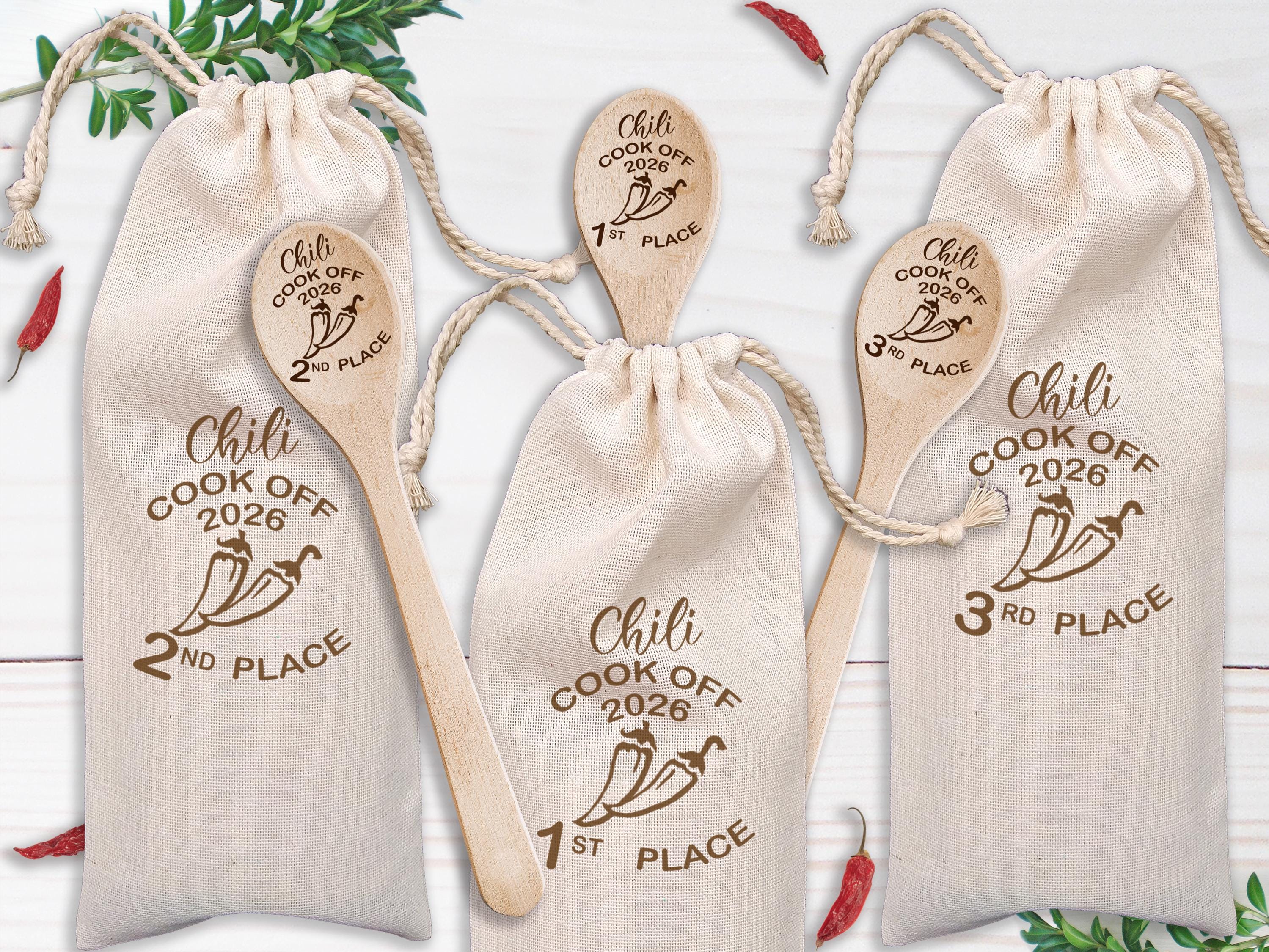 Soaoo Set Di 3 Cucchiai Di Legno Con Incisione - Trofeo Per Concorso Di Cucina Chili Cook Off - 1°, 2°, 3° Premio - Regalo Divertente Per Cuochi