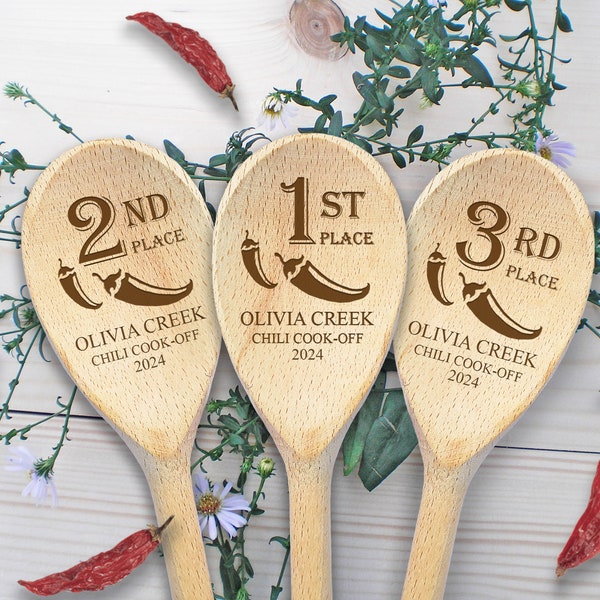 Chili Cook Off Wooden Spoons Set Of 3 Chili Cook-Off Awards Champion Winner Event Prize Home Gifts Personalized Wood Spoon Cook Off Trophy