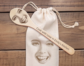 Fotogravur auf Holzlöffel Personalisierte Jedes Gesicht Gesichtszüge Lustiger Witz Gag Geschenkidee zum Geburtstag Jubiläum Weihnachten