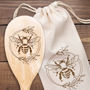 Bee Wooden Spoon Laser Engraved wooden spoon Bumble Bee And Flowers Cooking Floral Decor Kitchen Utensil Honey Bee Lover Gift Christmas Gift