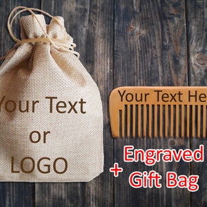 Personalized Beard Comb and Burlap Gift Bag Fathers Day Gift For Men For Dad Boyfriend Birthday Gift Custom Engraved Comb Groomsmen Gift