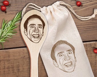 Nicolas Cage Face Wooden Spoon Funny Meme Nic Cage Fan Things Birthday Housewarming Gift