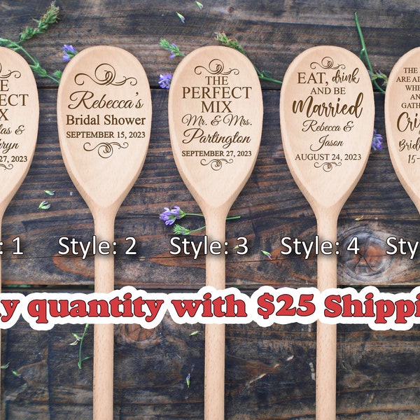 Bridal Shower Favors Personalized Wooden Spoons Favors Custom Engraved Wood Spoon Bulk Wedding Shower Favors Wedding Gift Perfect Mix Spoons