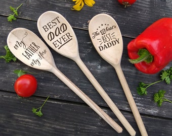 My Father My Hero Wooden Spoon Father's Day Gift BBQ Grilling Gift for Daddy Best Dad Ever Engraved King of Grill Gift for World’s Best Dad