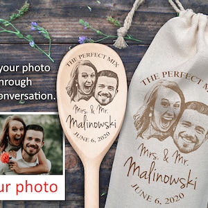 Your Photo on Wood Spoon The Perfect Mix Couple Gift Wedding Gift Bridal Shower Favor Personalized Name & Date Present 5th Anniversary Gift