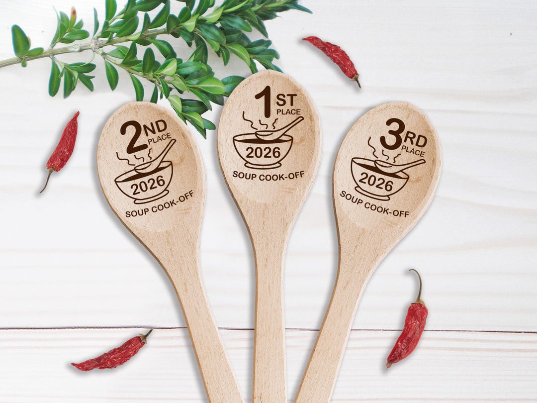 Chili Cook Off Set di 3 cucchiai di legno 1°, 2° e 3° posto Premio personalizzato con incisione Vincitore del concorso di cucina Chili Cookoff Campione Evento Favore - Italia