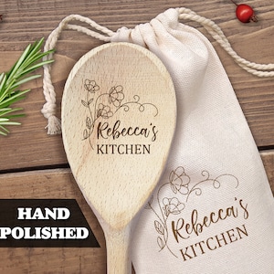 Custom Engraved Wooden Spoon Personalized Spoon Kitchen Stirring Mixing Spoon Floral Art Birthday Gift For Mom Grandma Gift from Daughter