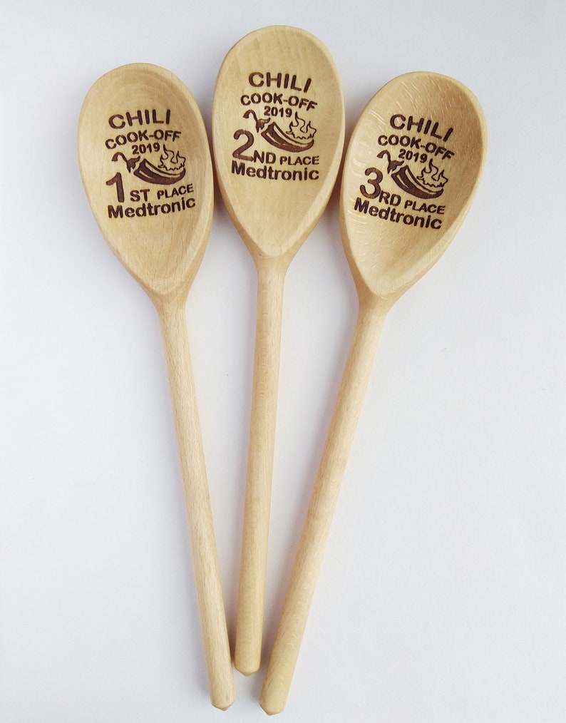 Chili Cook Off Set of 3 Wooden Spoons 1st 2nd 3rd Places Custom Engraved Prize Cooking Contest Winner Chili Cookoff Champion Event Favors
