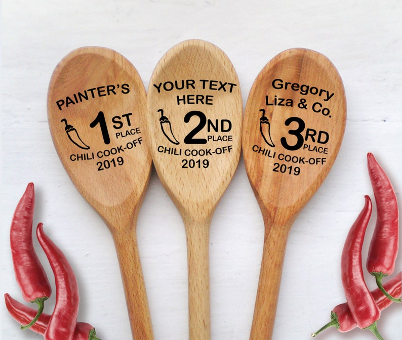 Chili Cook Off 3 Spoons 1st 2nd 3rd Place Personalized Wood Chili Trophy Cooking Awards Best Dessert Custom Engraved Spoon Favor Event Prize