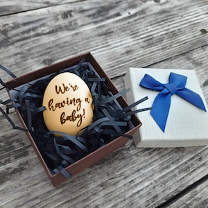 Wooden We Are Having A Baby Pregnancy Announcement Egg Gift Cute New Baby Announcement Idea Easter Egg Customizable Grandparent Announcement