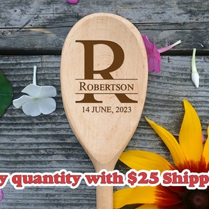 Monogram Spoon Last Name Engraved Wooden Spoon Gift Wedding Gifts For Couple Housewarming Gift Engagement Bridal Shower Favor Family Name