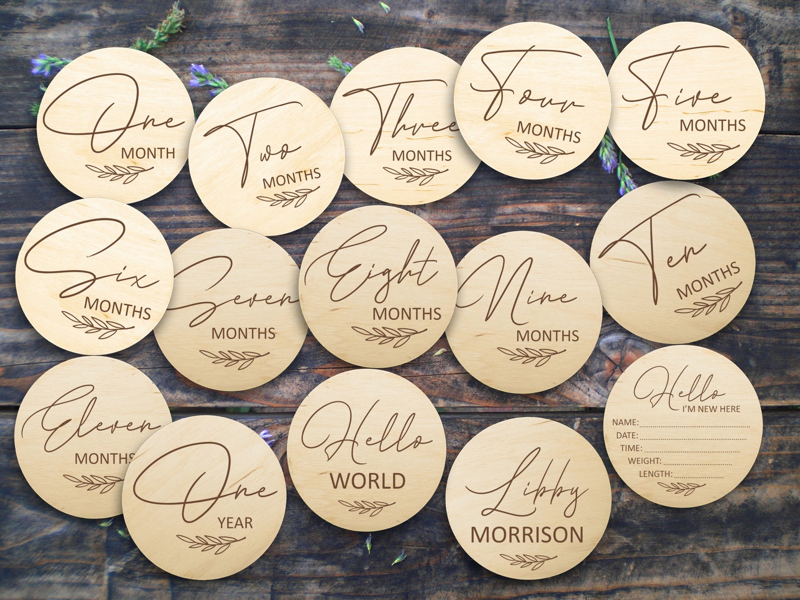 Wooden Monthly Milestone Discs for Baby Photo Props Baby by the Month ...