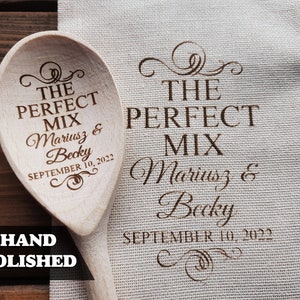 The Perfect Mix Spoon Mr & Mrs Wedding Spoon Custom Engraved Names Newlywed New Couple Gift Personalized Wooden Spoons Bridal Shower Favors