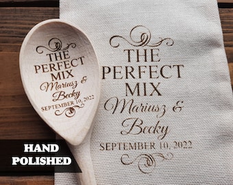 The Perfect Mix Spoon Mr & Mrs Wedding Spoon Custom Engraved Names Newlywed New Couple Gift Personalized Wooden Spoons Bridal Shower Favors
