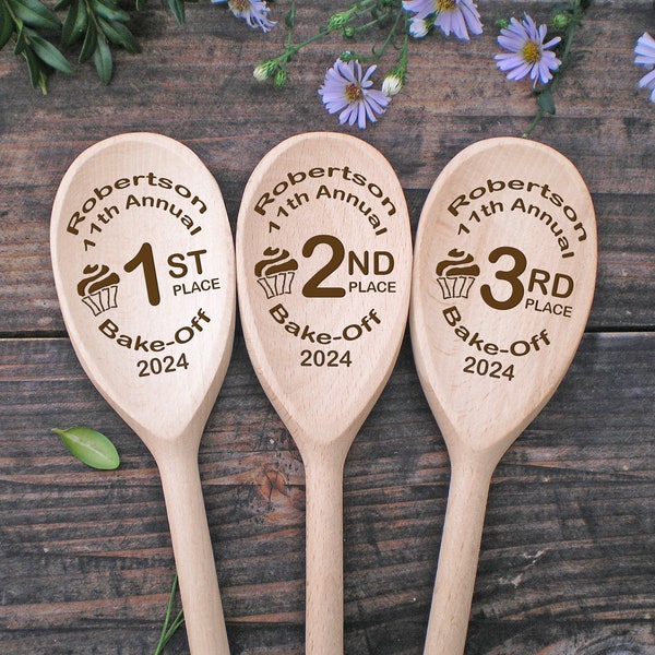 Bake Off Spoons Set of 3 Wooden Spoons 1st 2nd 3rd Places Baking Prize Personalized Cook Off Cooking Awards Best Dessert Party Favor Contest