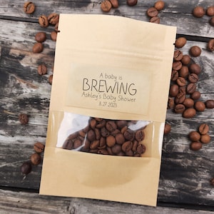 Baby-Brauen-Kaffee-Beutel-Baby-Dusche-Bevorzugung-Beutel-Kaffee-Bevorzugungs-Tasche Tee-Bevorzugung Wiederverschließbare Kaffee-Sitzsäcke Personalisierter Beutel-Bevorzugungen-Beutel-Geschenkverpackung