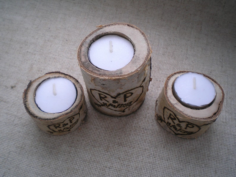 Birch Candle Holder Custom Set of 3 Natural White Birch wood Etsy