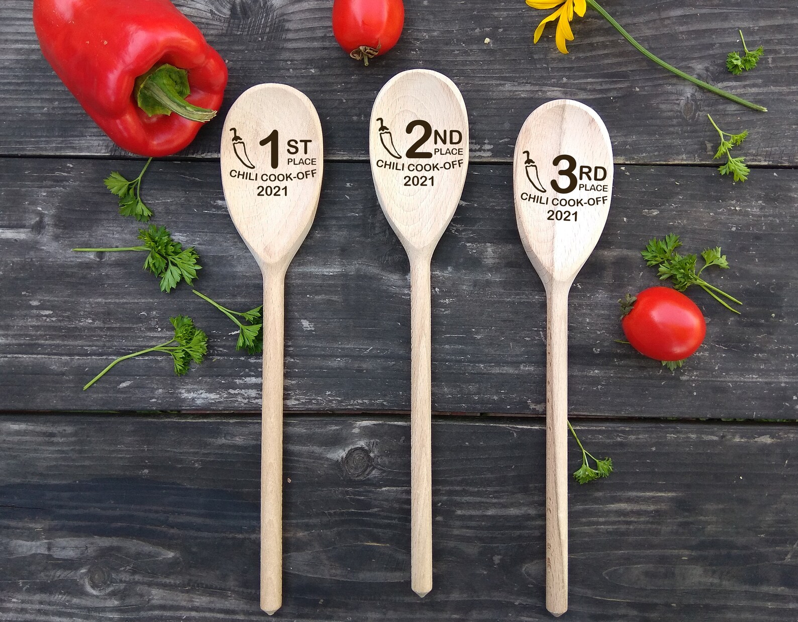 Chili Cook off 3 Spoons 1st 2nd 3rd Place Personalized Wood - Etsy UK
