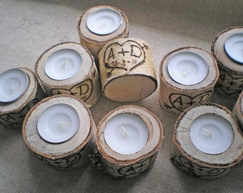 10 Birch Candle Holders Personalized Natural White Birch Wood Candle Centerpieces Birch Log Tree Branch Rustic Wedding Decor Country Wedding