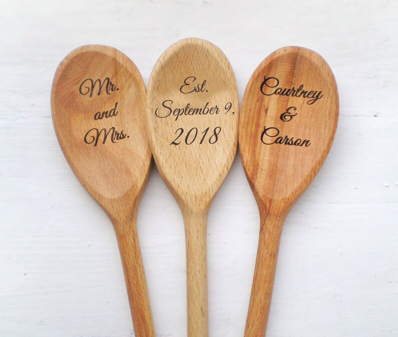 2 Custom Engraved Wood Spoons Personalized Bridal Shower Favor Etsy