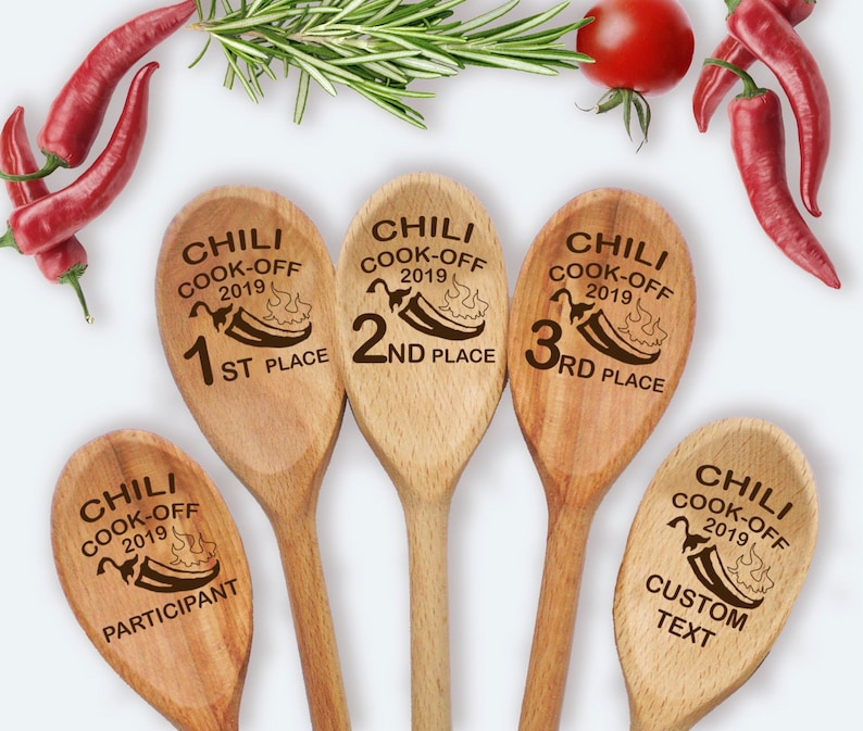 Chili Cook Off Set of 3 Wooden Spoons 1st 2nd 3rd Places Custom Engraved Prize Cooking Contest Winner Chili Cookoff Champion Event Favors