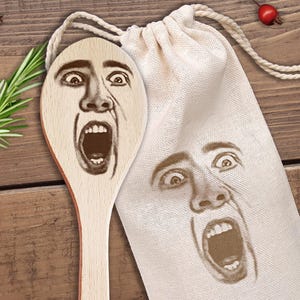 Meme divertido de cuchara de Nicolas Cage, regalos de cumpleaños, broma, broma, características de Nicolas Cage grabadas en cosas, regalo del Día de la Madre