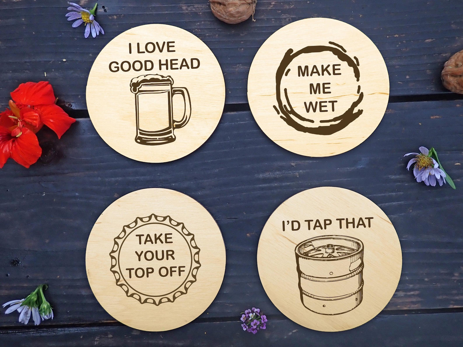 Funny Beer Coasters Set of 4 Laser Engraved Naughty Drink Etsy