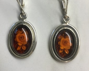 Baltic Amber rose earrings