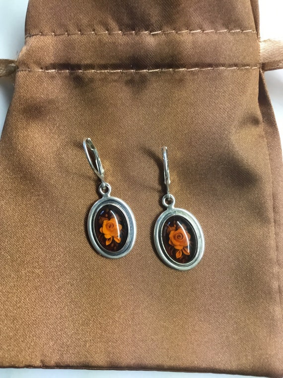 Baltic Amber rose earrings - image 9