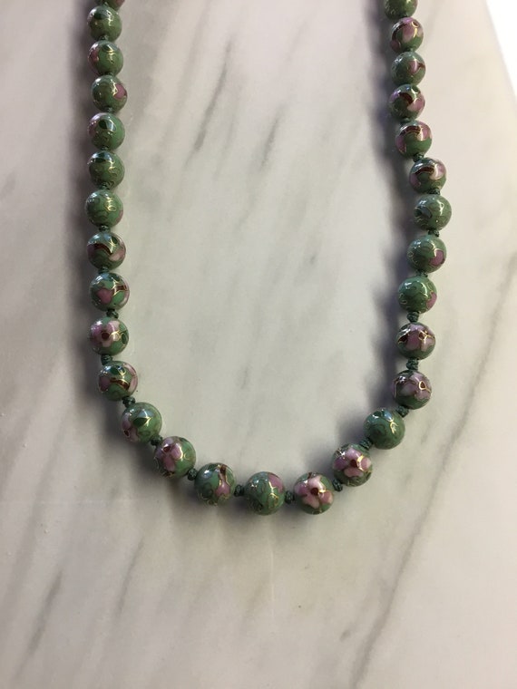 Green Cloisonné 30” Necklace - image 2