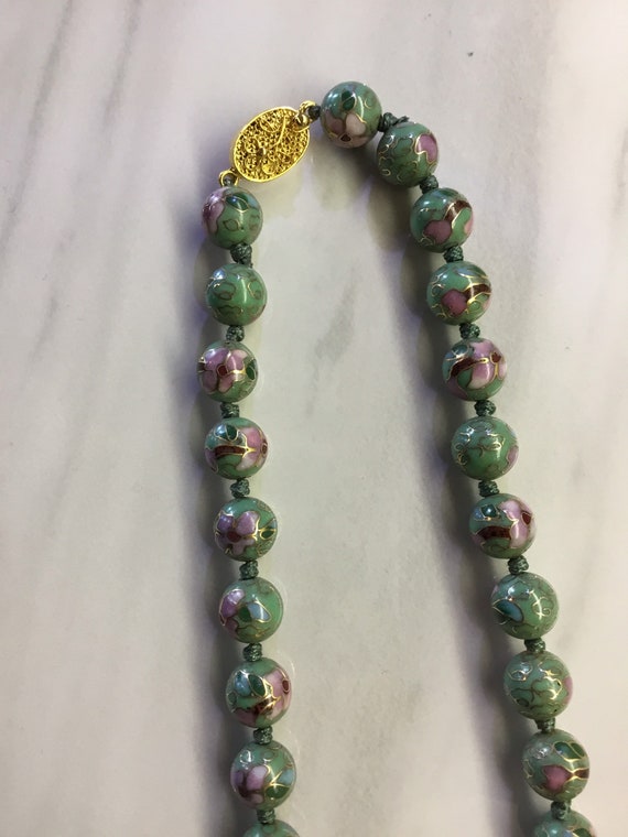 Green Cloisonné 30” Necklace - image 5