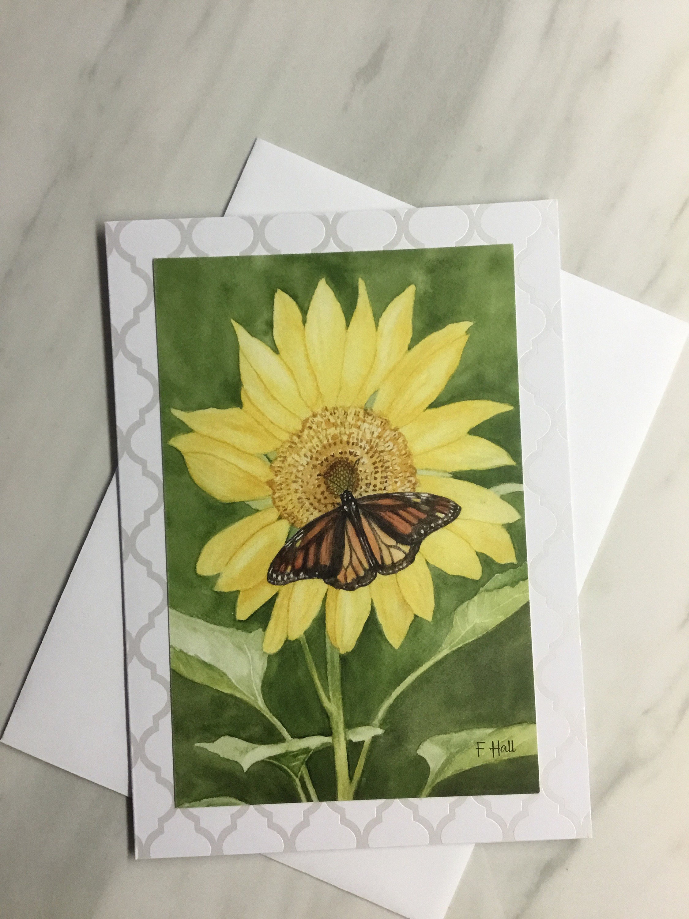 Sunflower Monarch Butterfly Greeting Card: Blank Inside (5x7) - Etsy