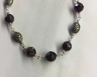 Garnet and Floral bead necklace