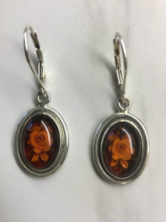 Baltic Amber rose earrings - image 1